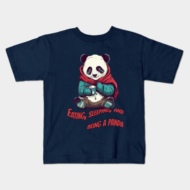 Cute Eating Panda - Funny Animal Art Design Kids T-Shirt by ABART BY ALEXST 